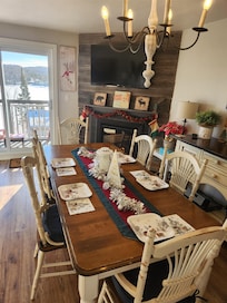 Cosy fireplace and large dining area