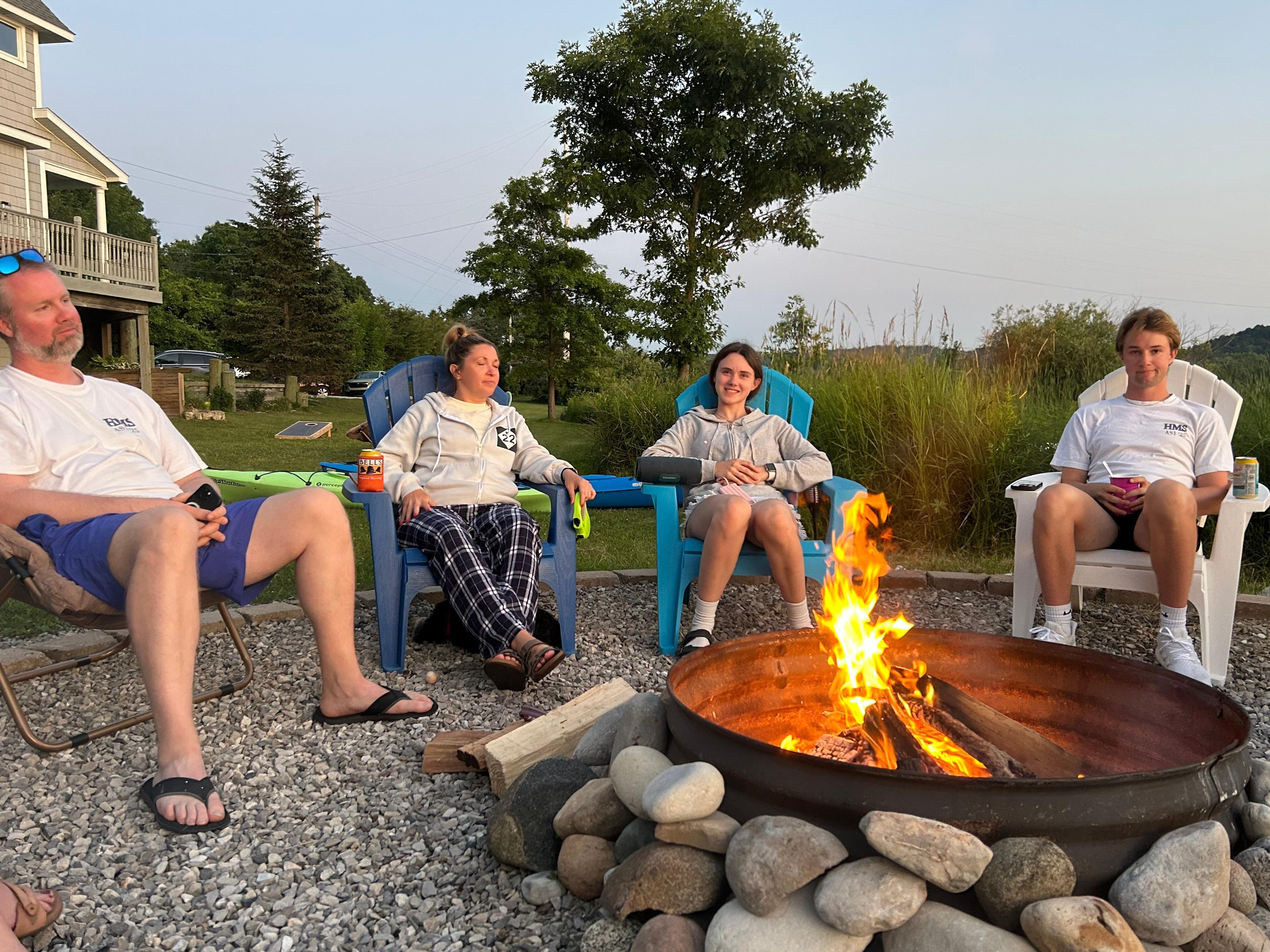 Relaxing around the fire.