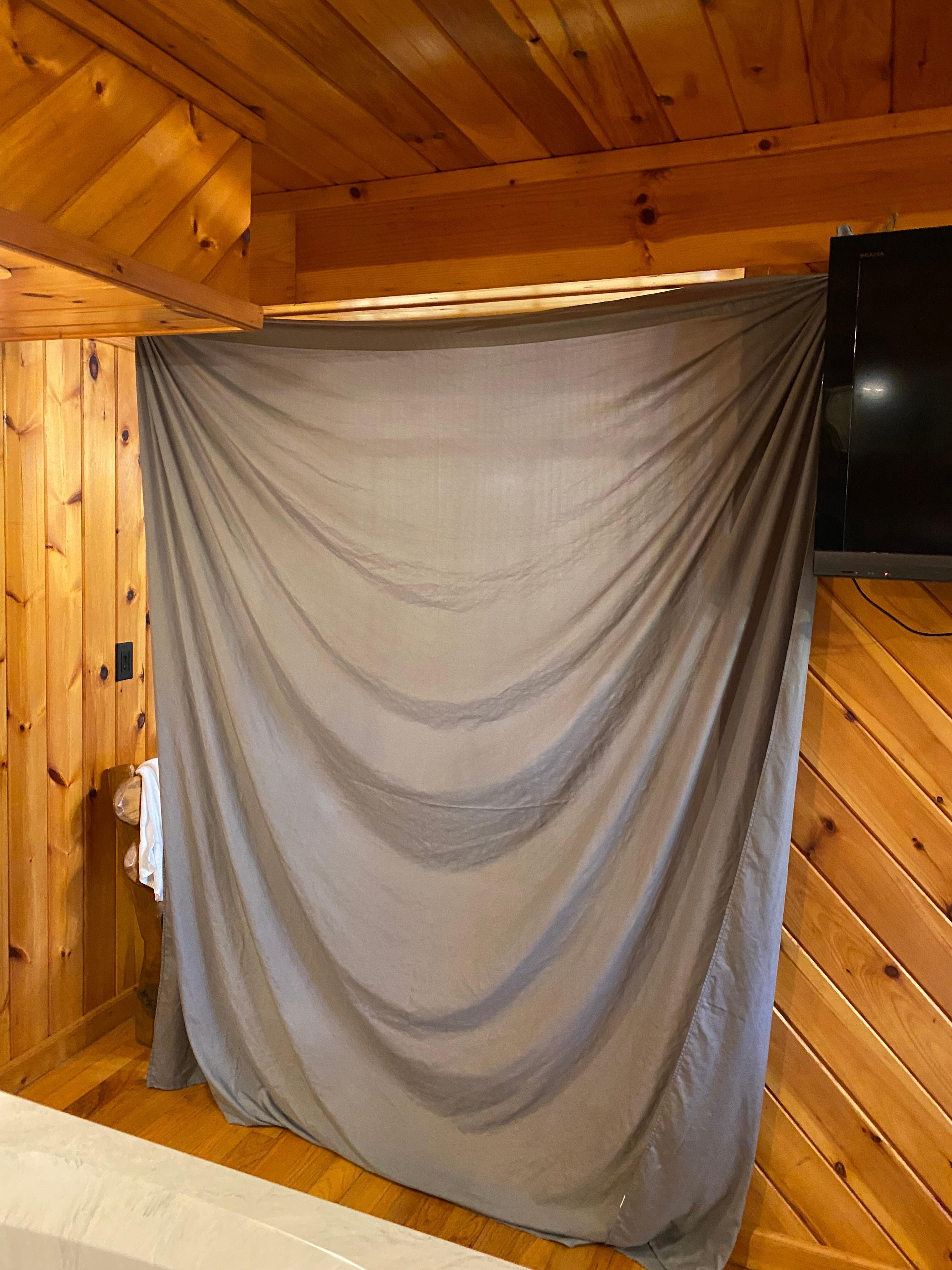 We hung a bedsheet up for bathtime