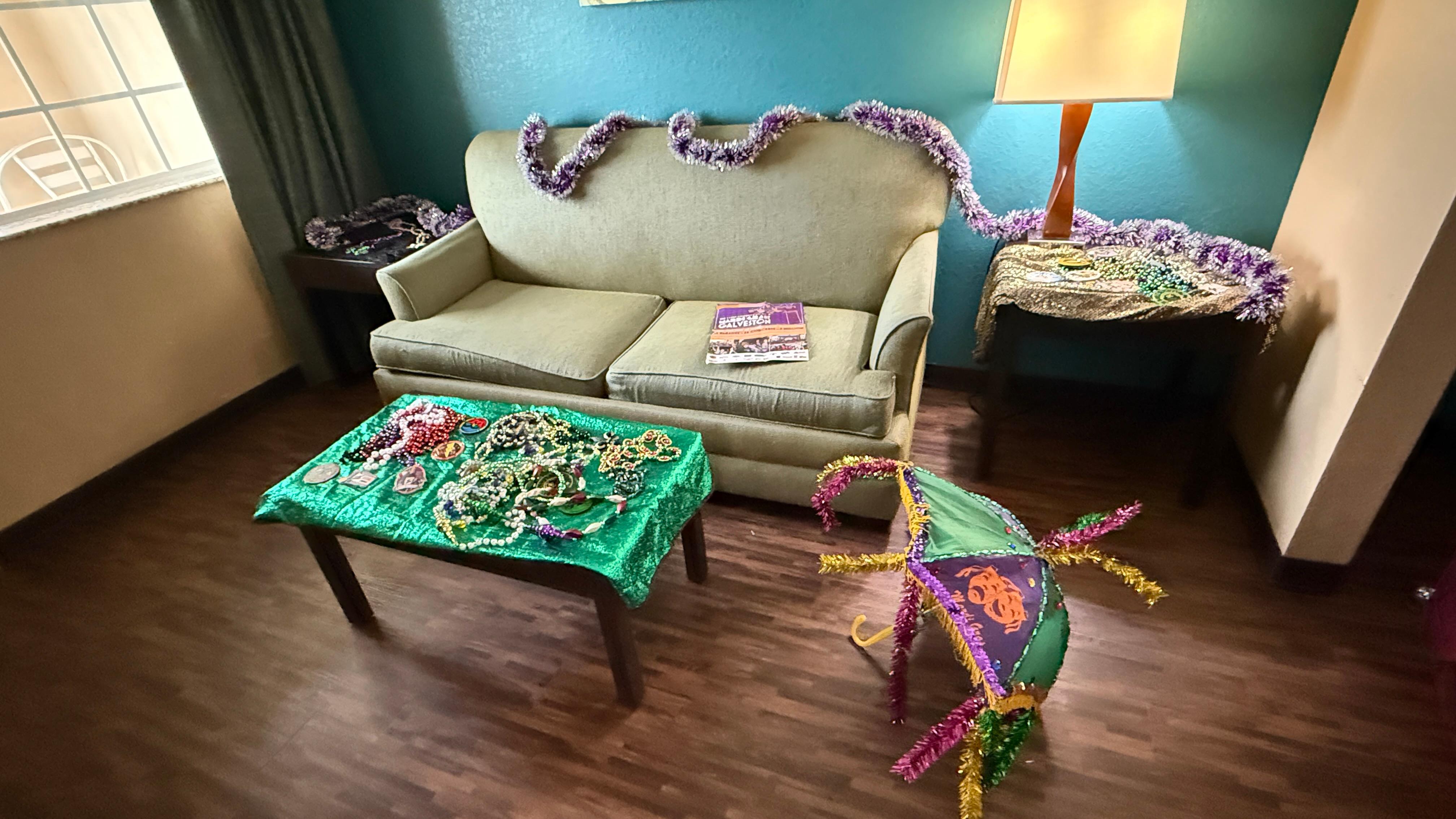 Room with our festive Mardi Gras decorations