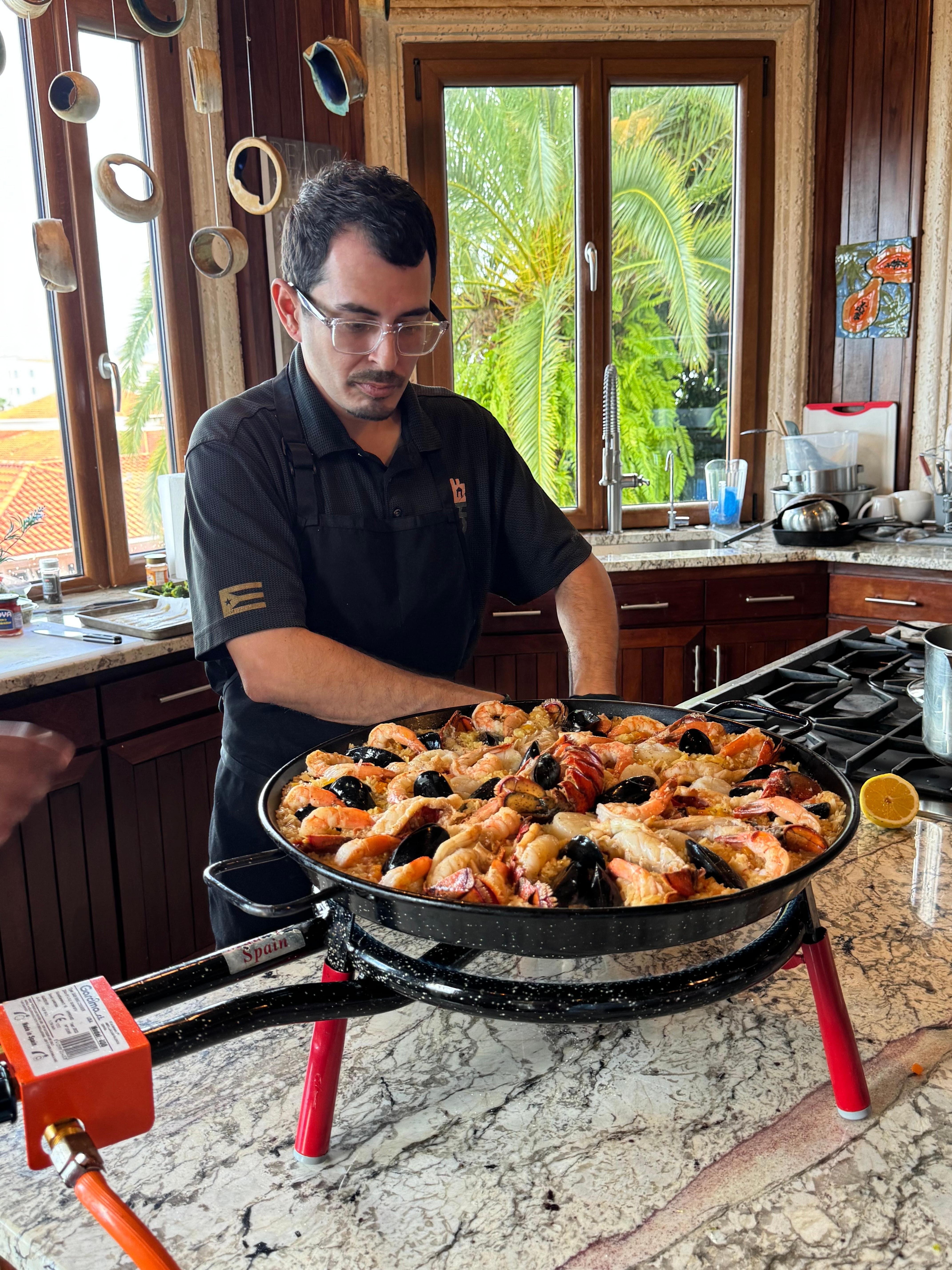 Chef Alberto of Inhouse Chefs preparing a gorgeous paella as we all looked on. Highlight of the stay!