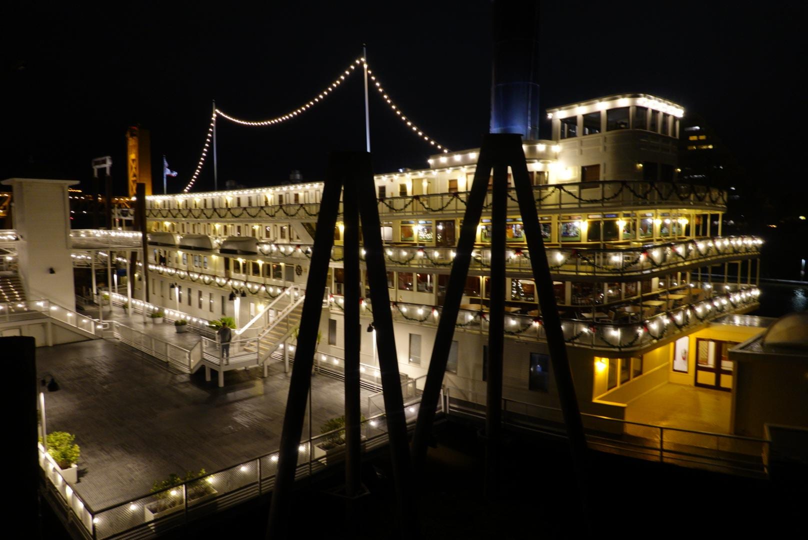 Front steamship view at night