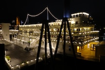 Front steamship view at night