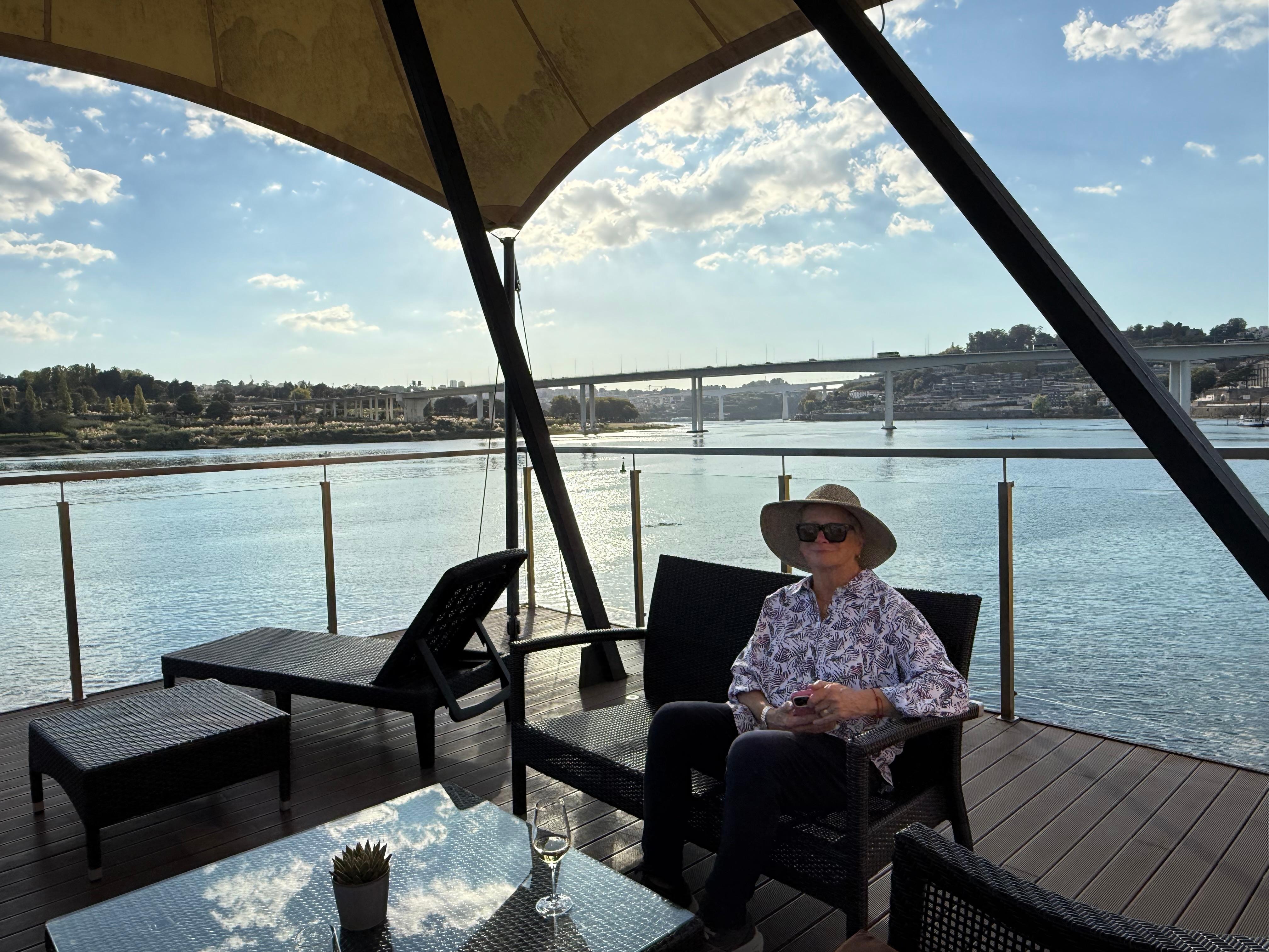 Outdoor sitting area by the river 