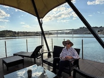 Outdoor sitting area by the river