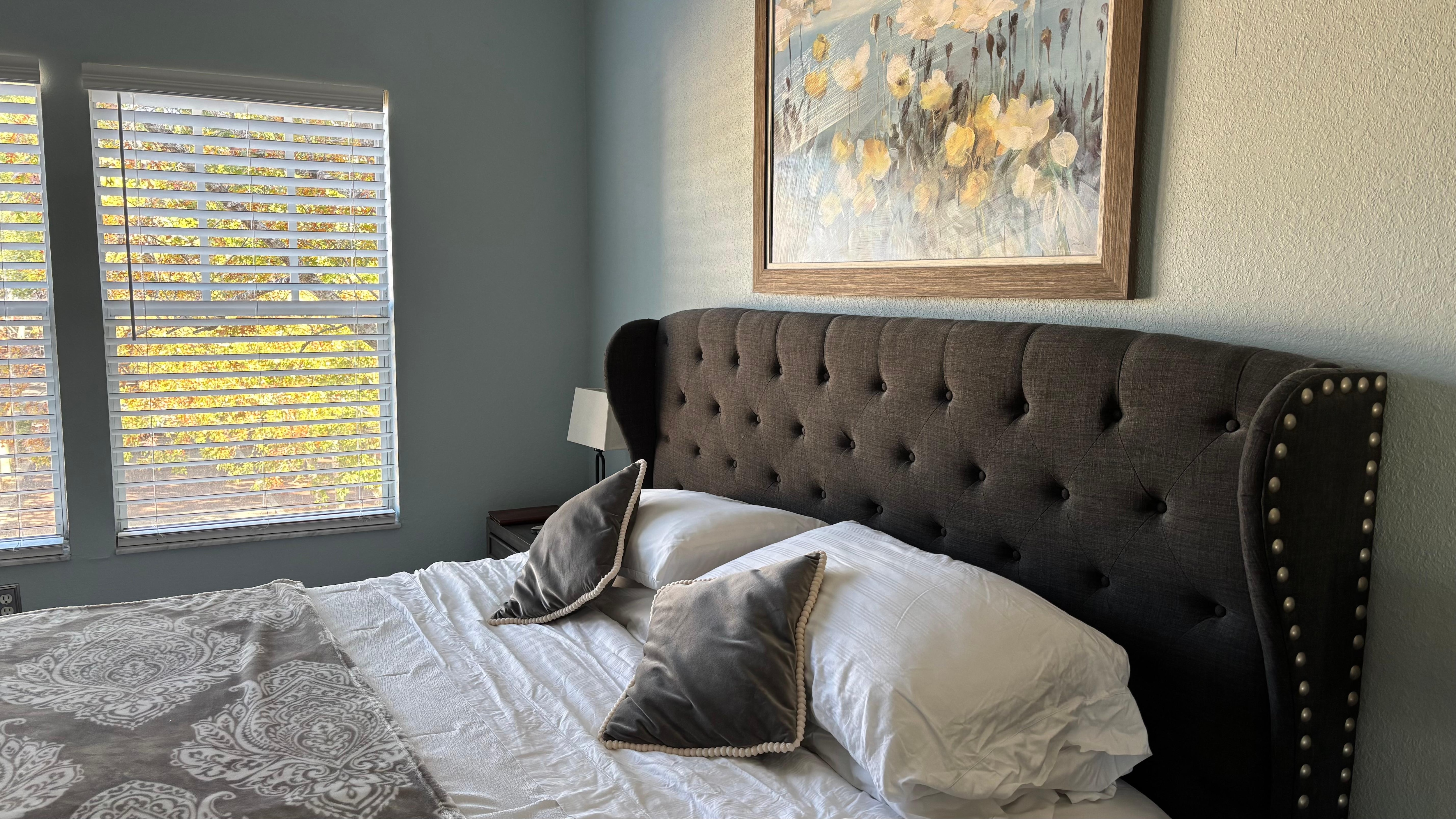 Bedroom with comfy mattress. 