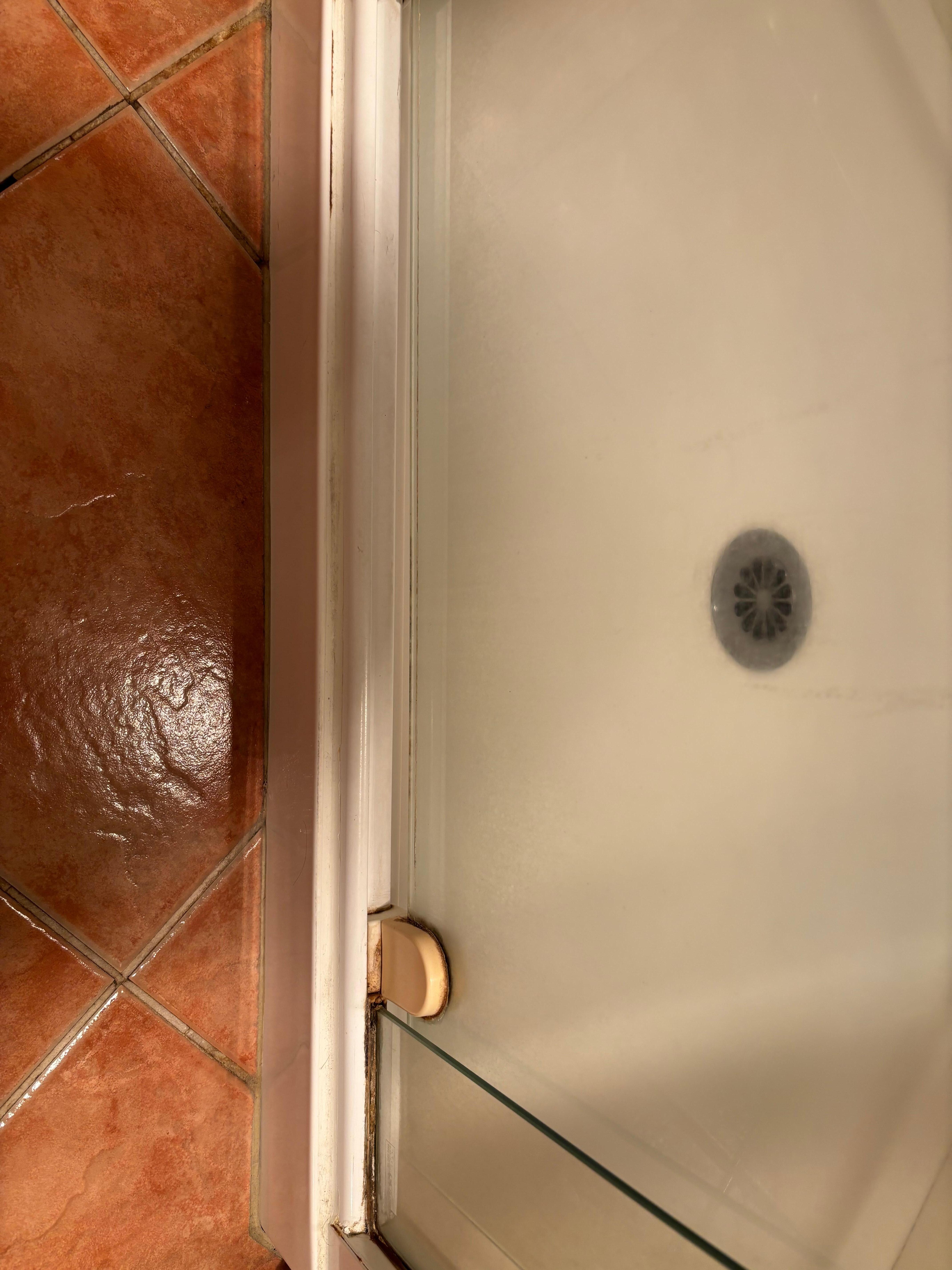 Mould around shower plate and screen. Also 2nd room