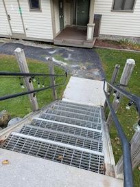 Stairs from parking area to front door.  Suitcases must be carried down them.
