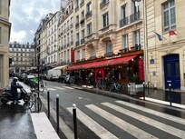 View from front of hotel. Famous steak frites.
