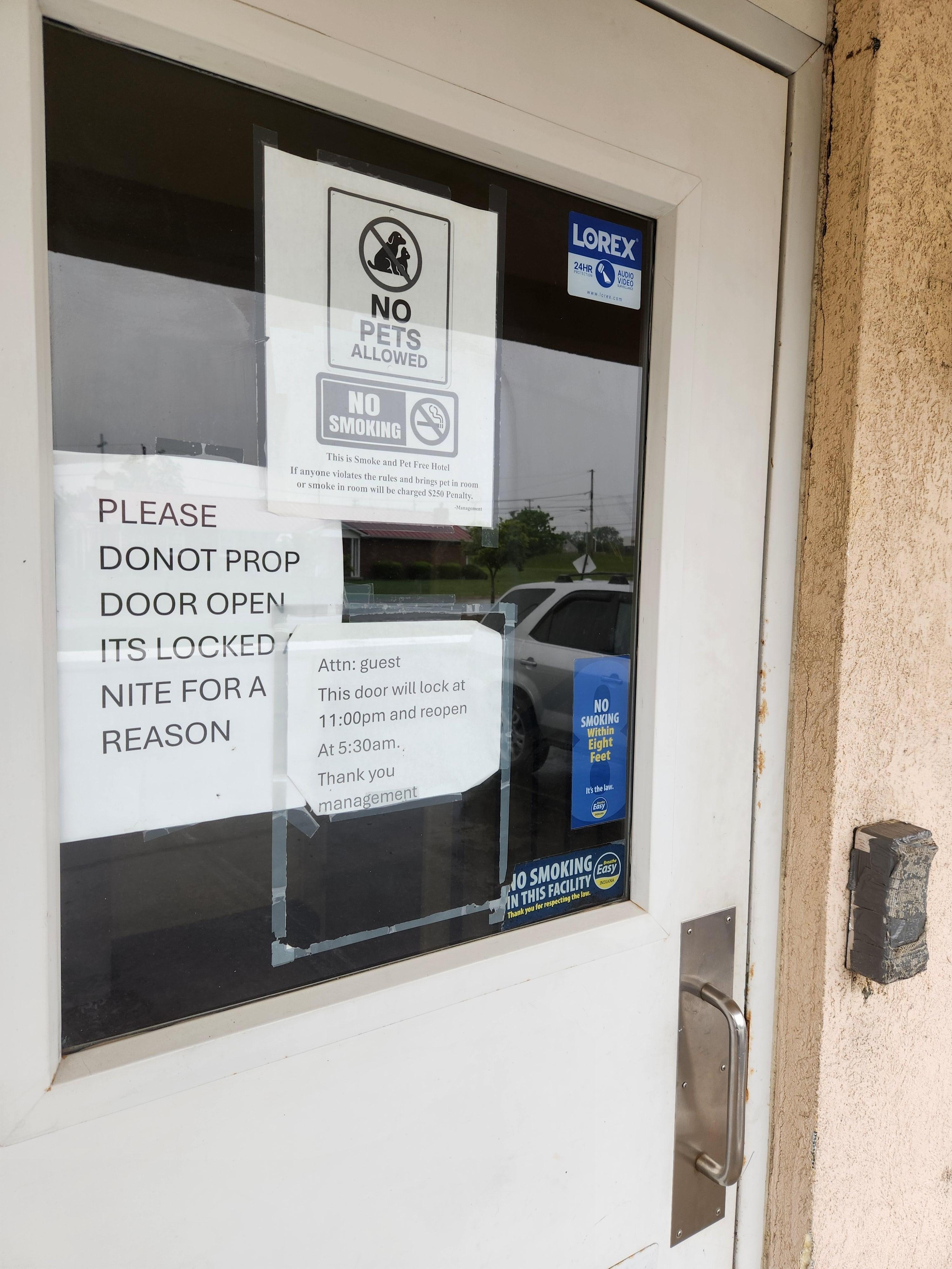 The door is not locked nor latched. A simple pull opens it.