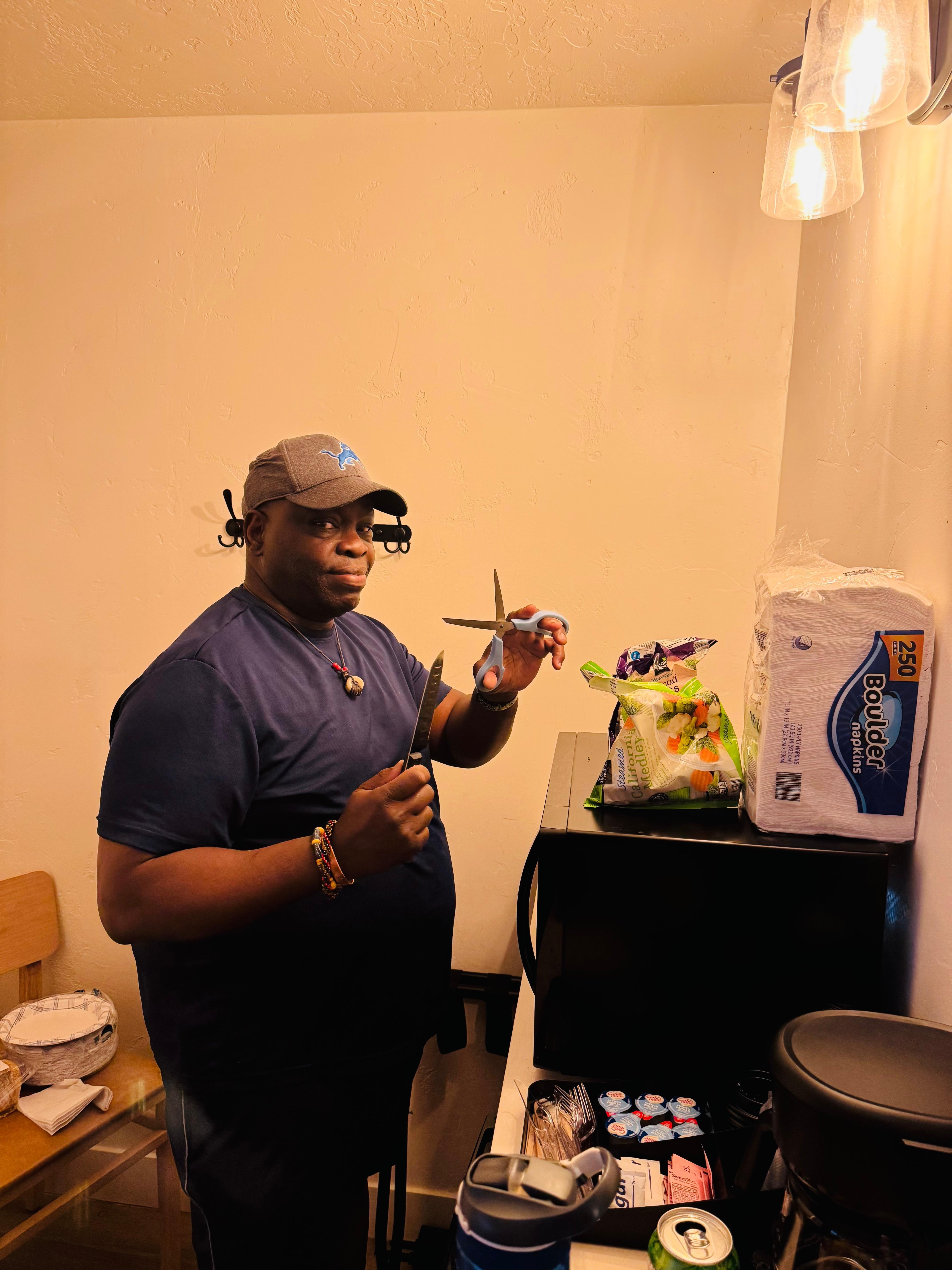 My husband “cooking” dinner in the microwave. 