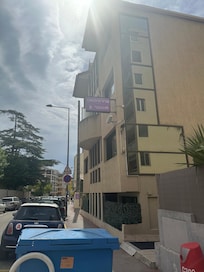 The back of the hotel, though the entrance was found all the way around (at the front)