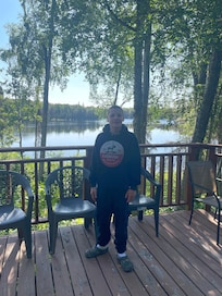 Deck overlooking lake.