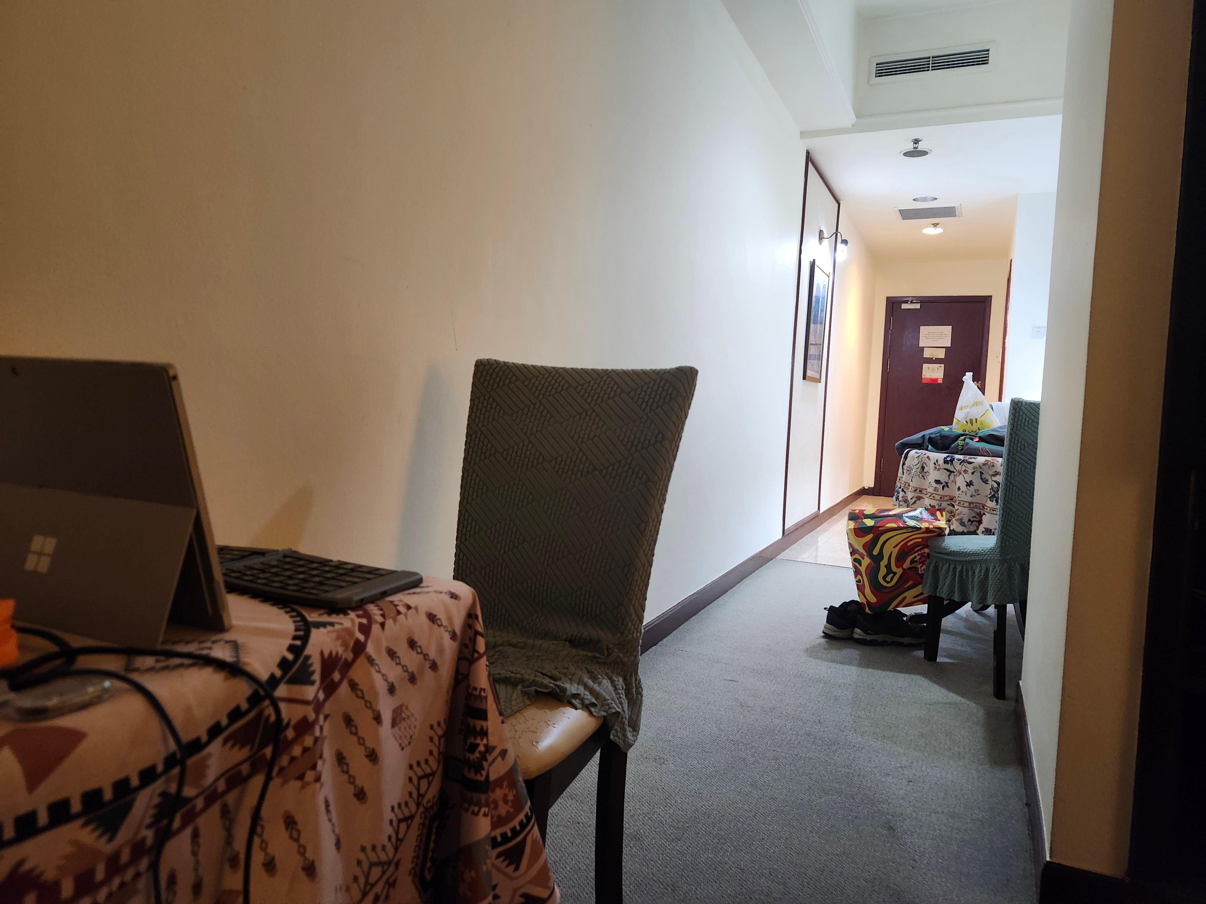 there's a kitchenette on the right that you can't see from here, all Malay plugs, not US