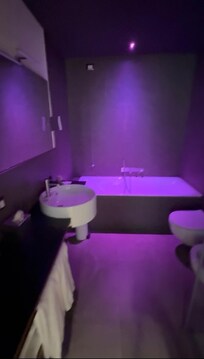 Very nice & clean bathroom with a rainfall shower not pictured, in addition to the tub that was so relaxing after bad jet lag!😣