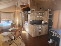 Room showing kitchen from front