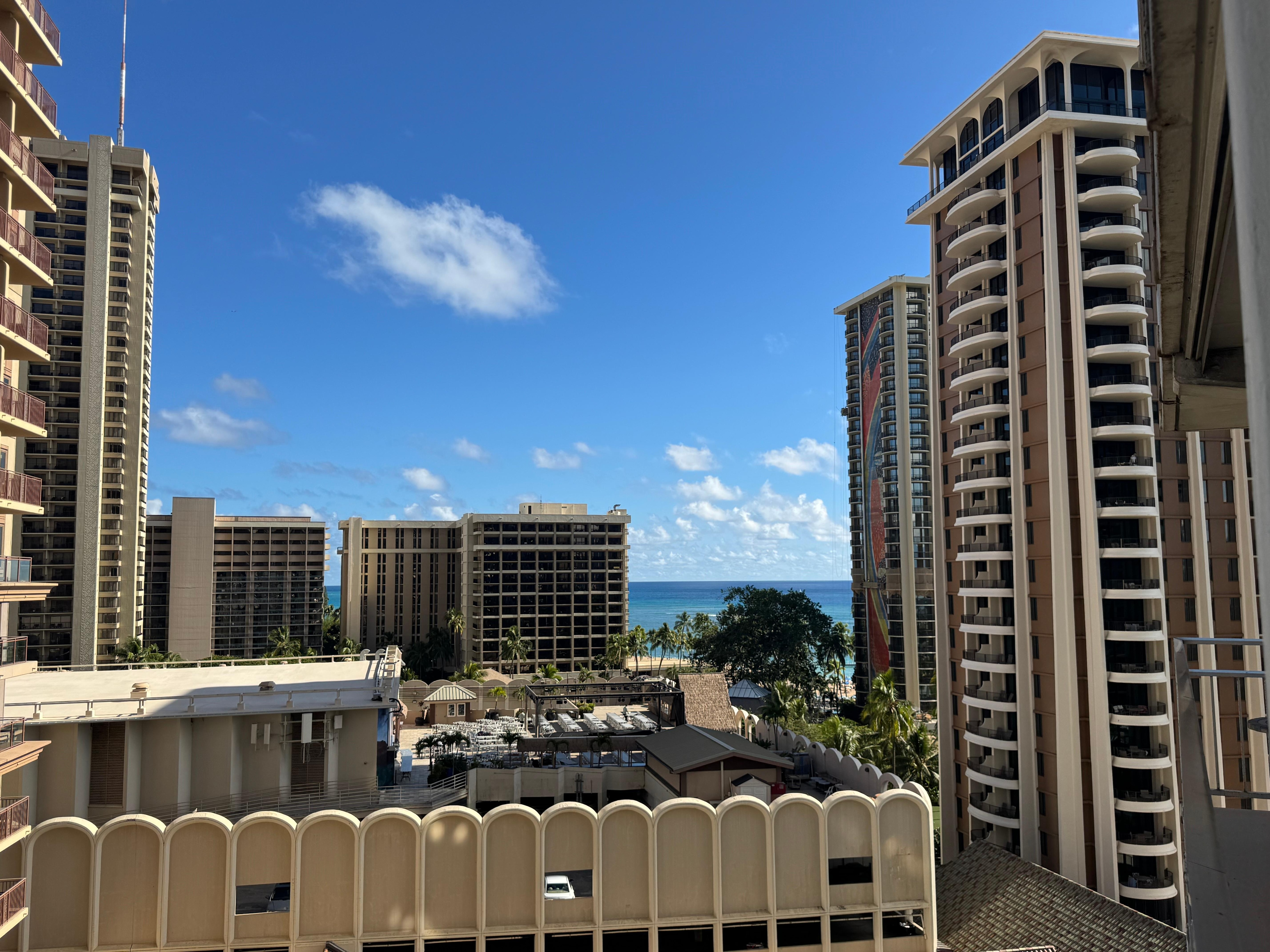 View towards ocean from balcony. 