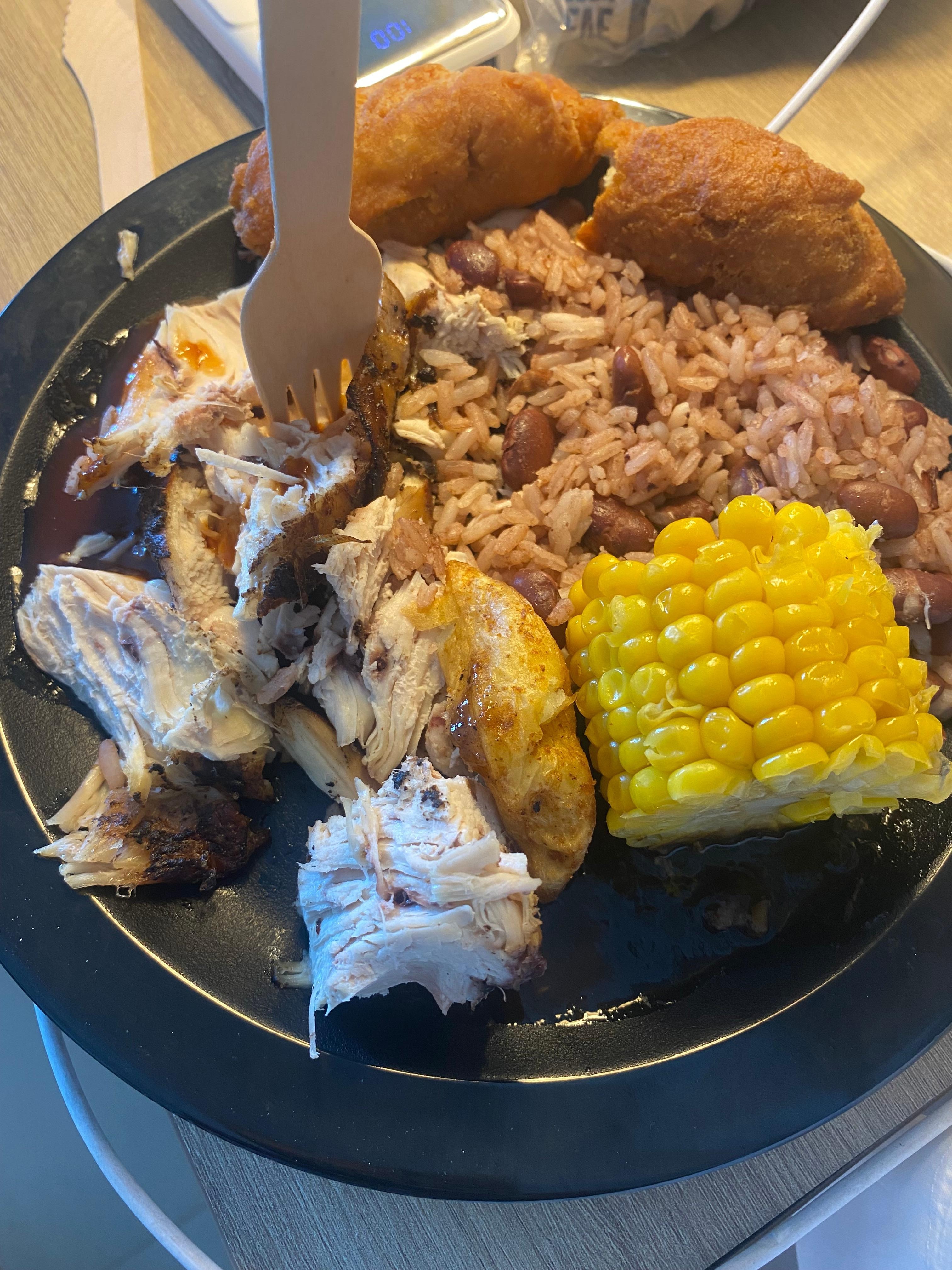 Jerk chicken from Pepe’s by pool