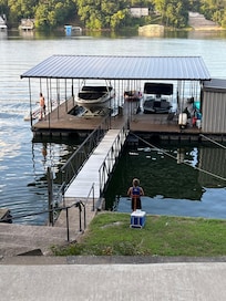 Perfect size dock with room for our boat with plenty of space for all of us to hang out!