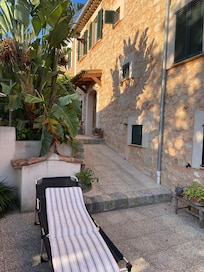 Outside on the terrace at the house