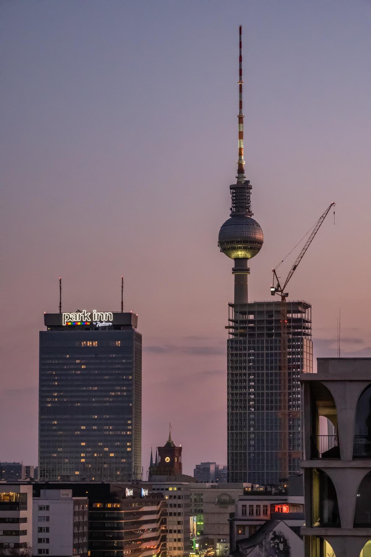View of the Fernsehturm and Rotes Rathaus from the roof terrace