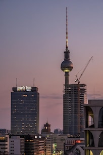 View of the Fernsehturm and Rotes Rathaus from the roof terrace
