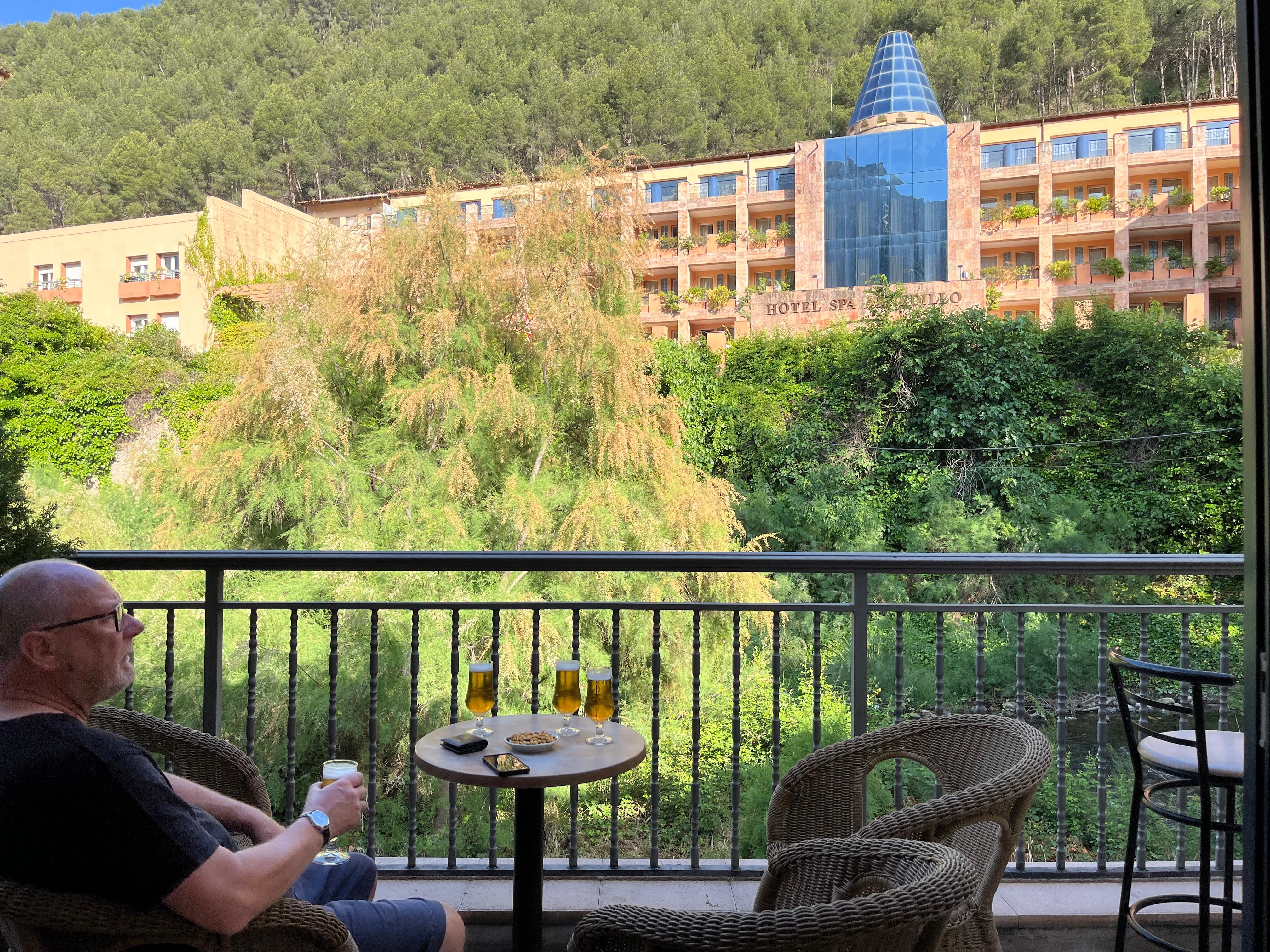View from the bar over the road toward the expensive spa hotel
