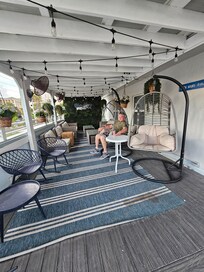 Hotel has super comfy outdoor patio with fans