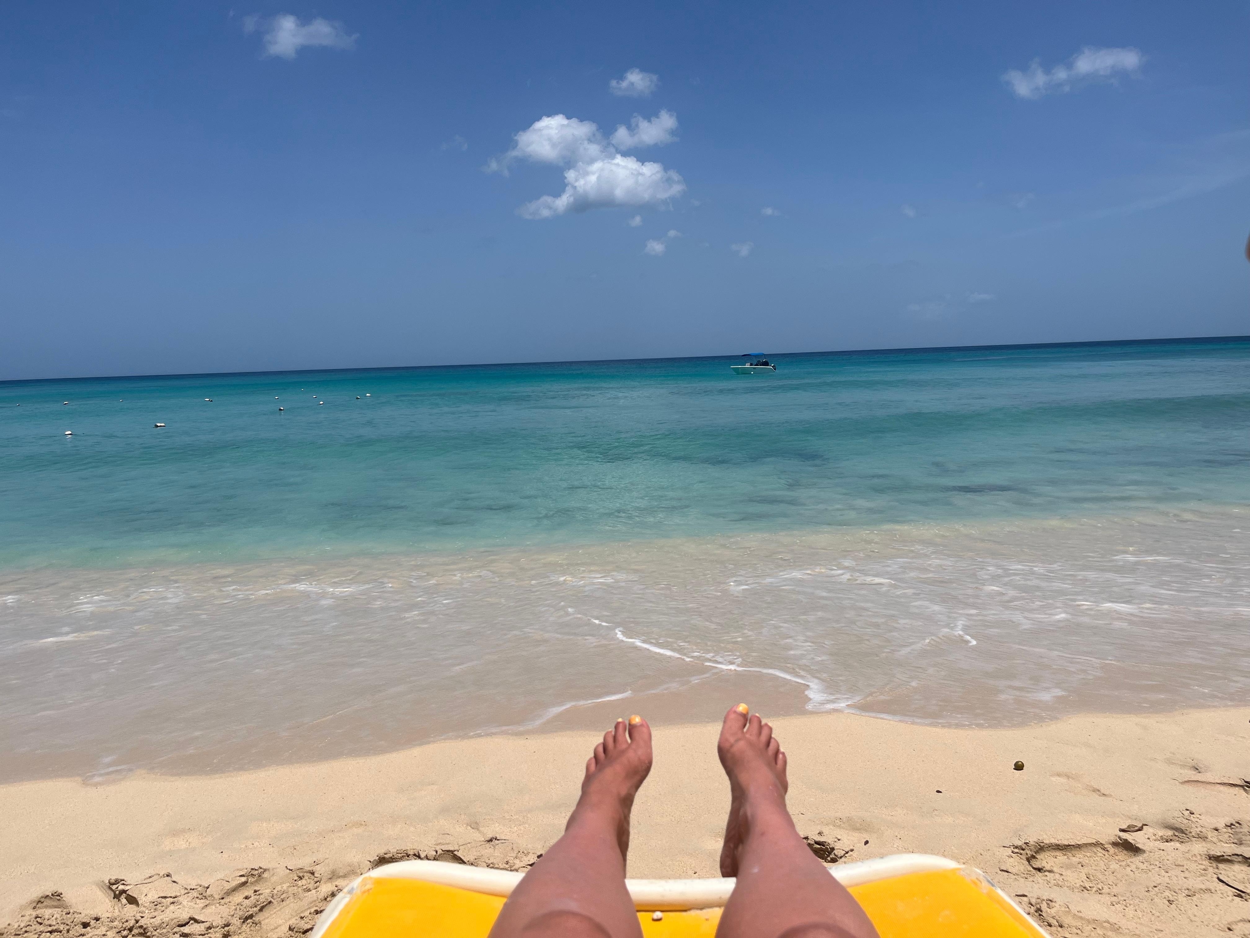 View of the sea from my sun lounger on beach