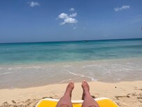 View of the sea from my sun lounger on beach