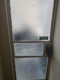 Broken security door on 1st level.