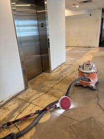 Stepping out of the only elevator into the construction.