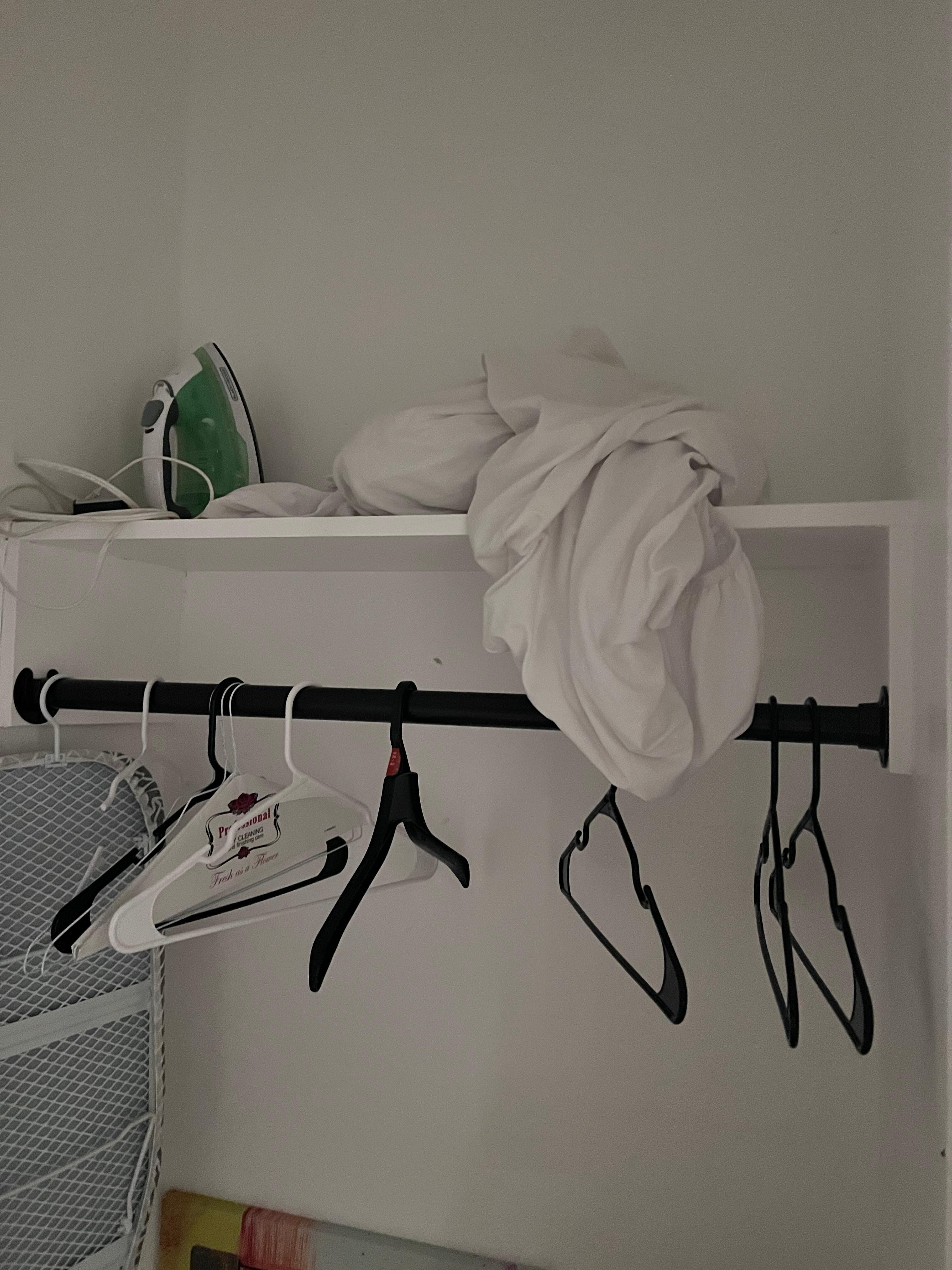 Dirty sheets just laying there in both closets. 