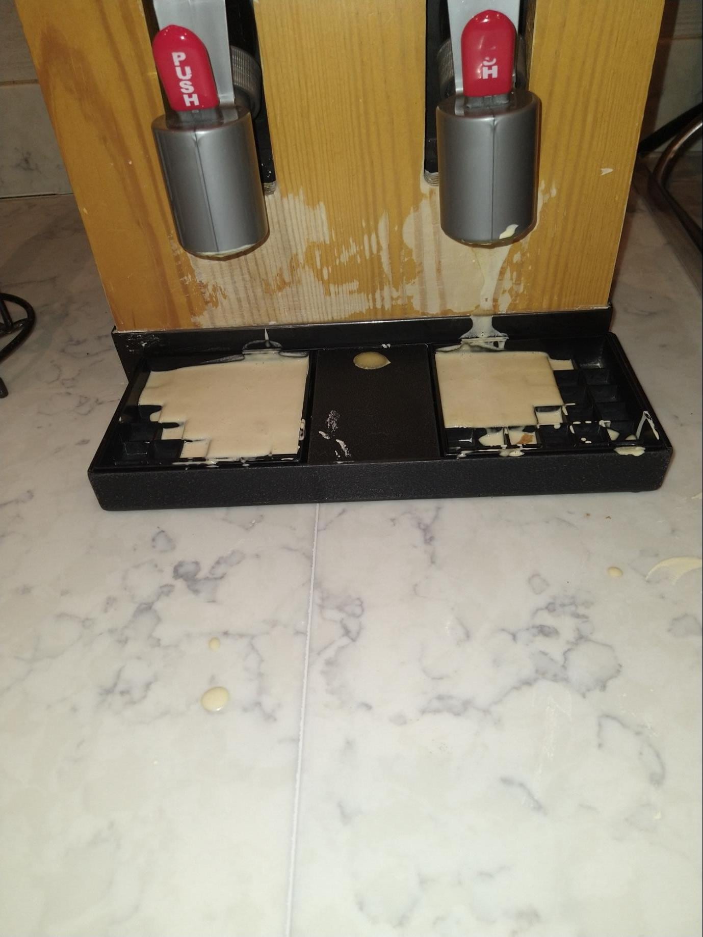 Batter trays were such a mess the first 2 days. Your cup bottom would get nasty trying to get the batter. We had to knock on kitchen door 5 times on the 15th to ask for coffee, orange juice, cheese, release spray (which she kept hiding)