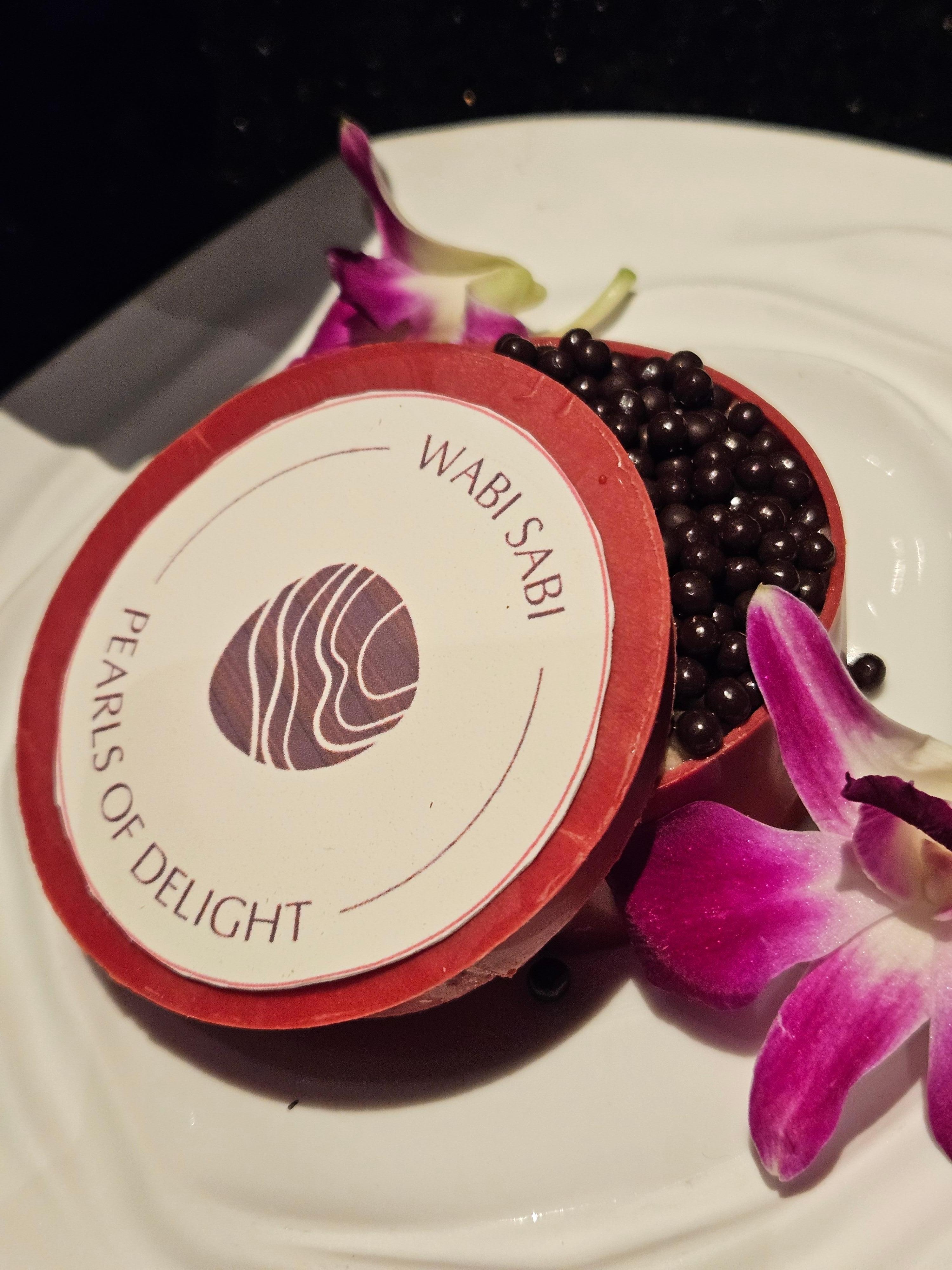 Unique dessert made to resemble a box of caviar (box is edible too!)