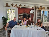 post cooking class, getting ready to enjoy our food!