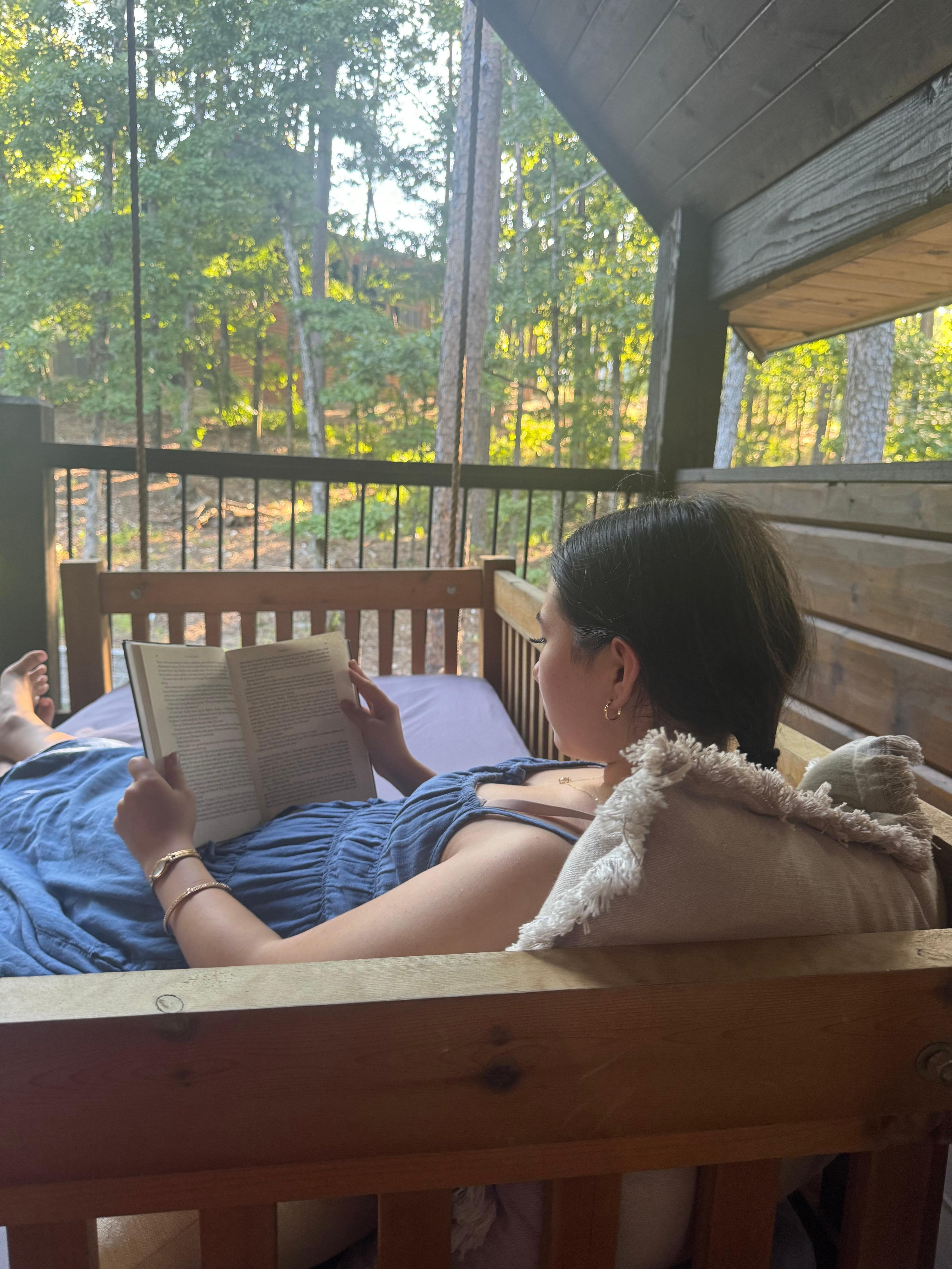 Front house second floor deck swing bed. 