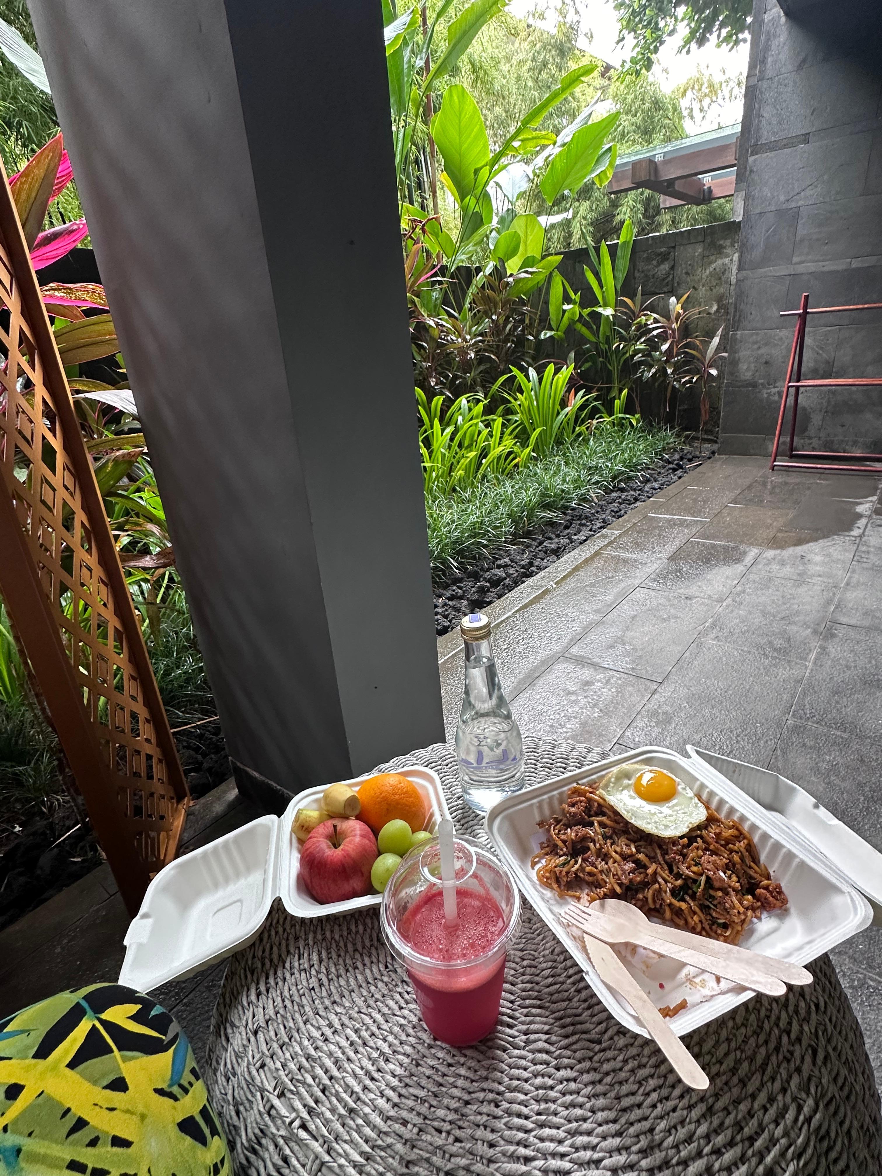 Enjoying breakfast on private patio