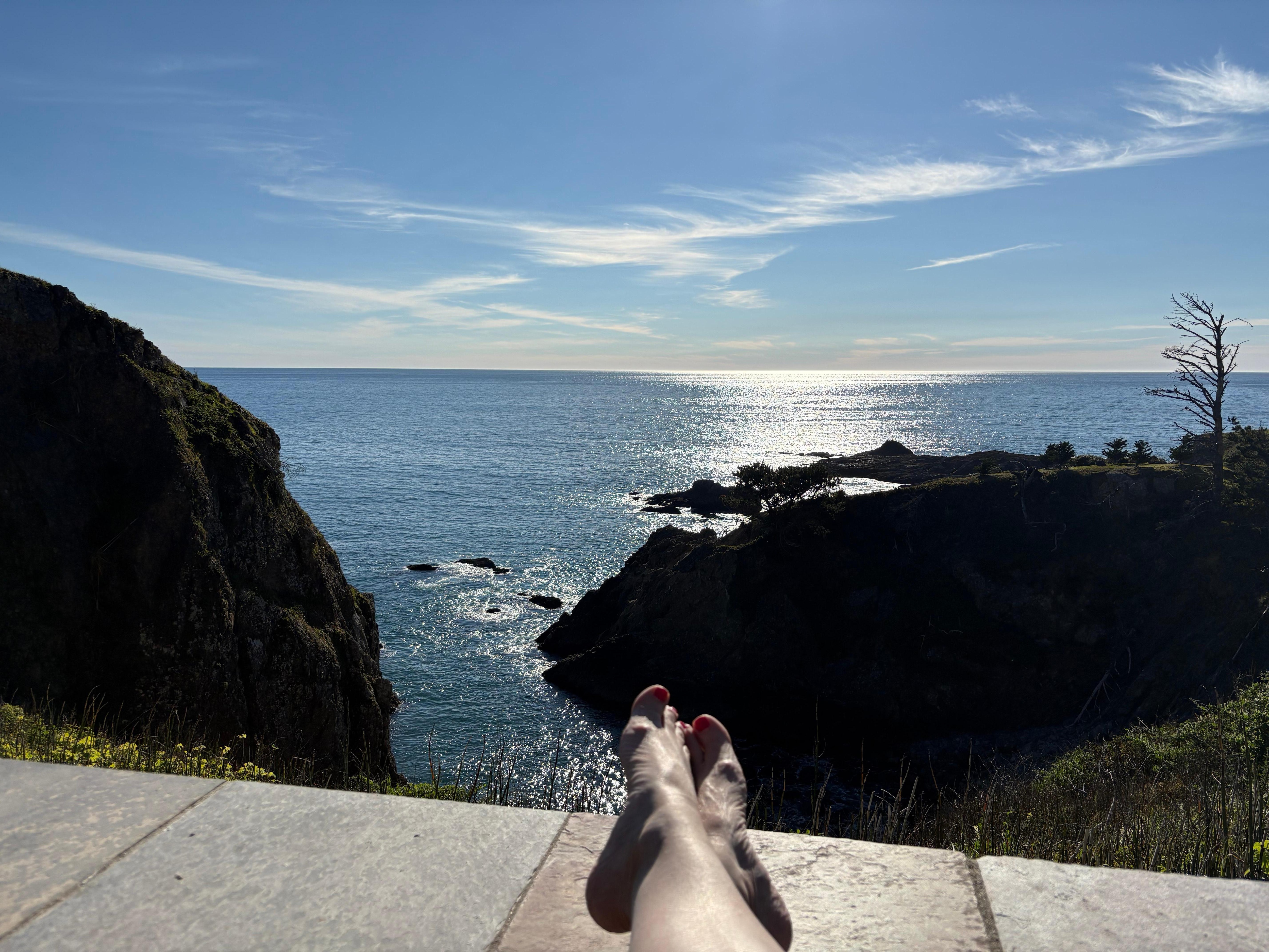 Relaxing at the Standing Wave cottage's private patio.
