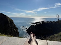 Relaxing at the Standing Wave cottage's private patio.