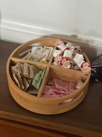 Cream and sugar for coffee.