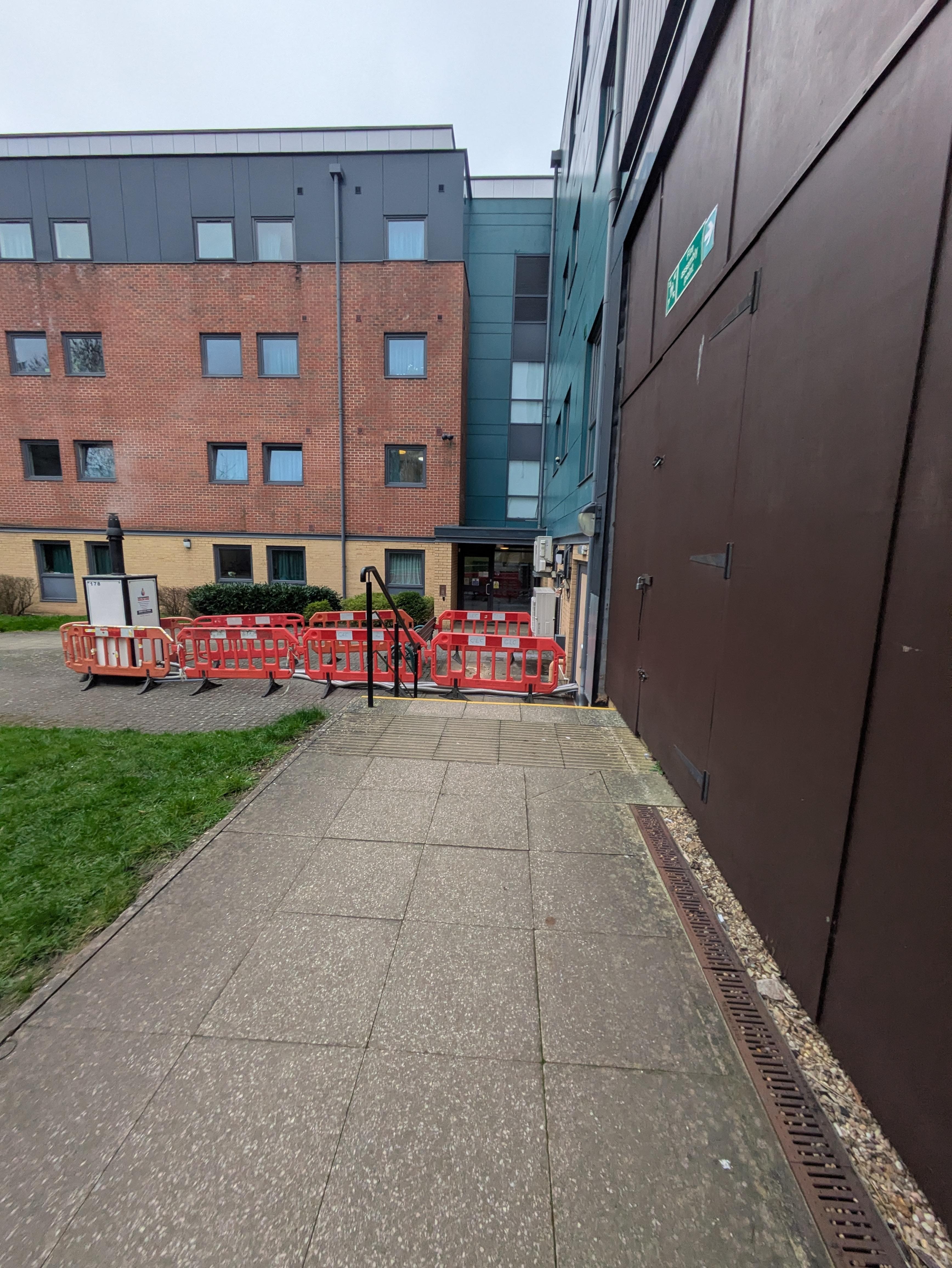 The entrance to the block