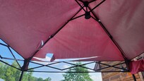 Torn canopy on deck.