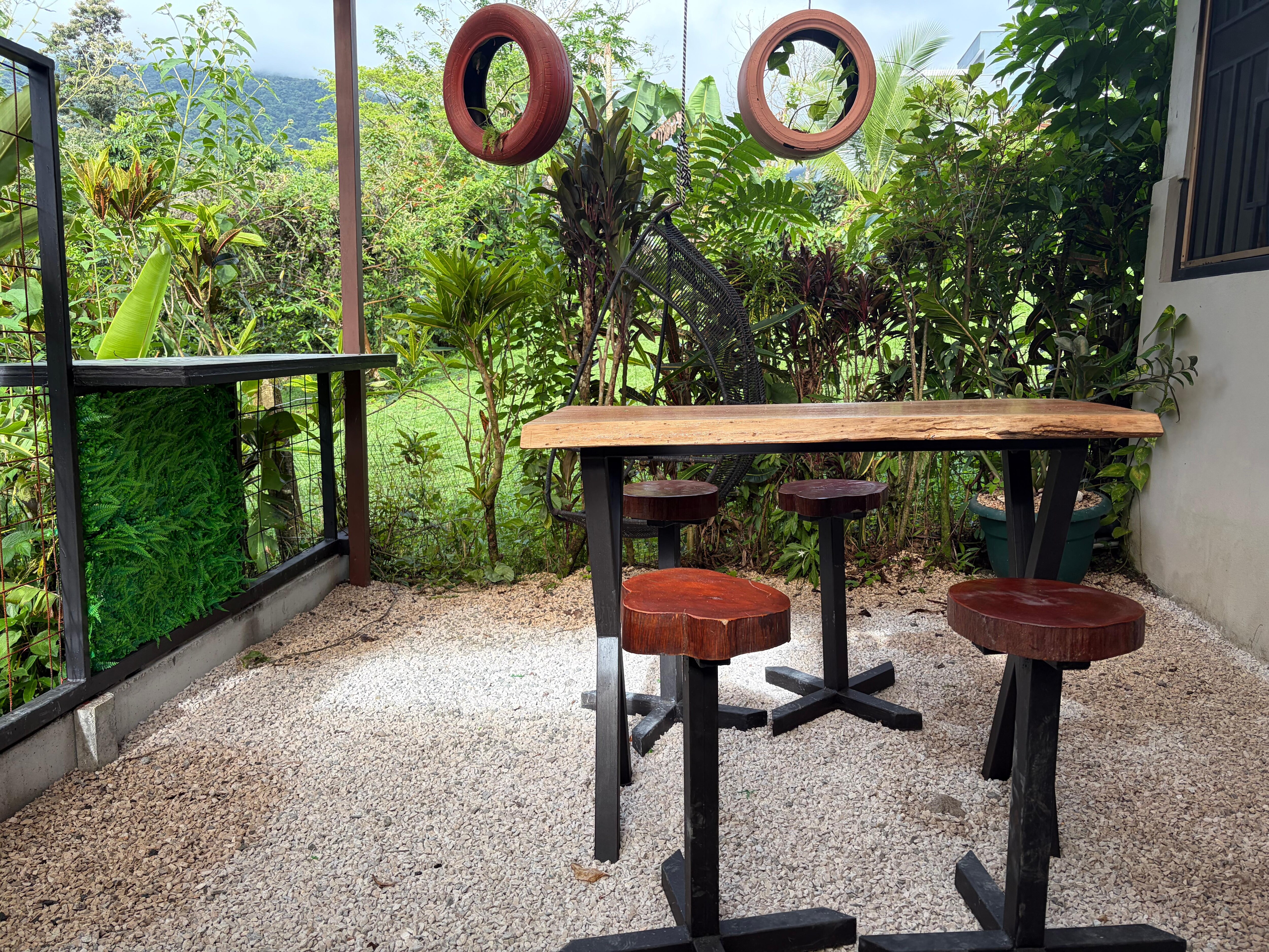 Charming little outdoor seating area outside the kitchen 