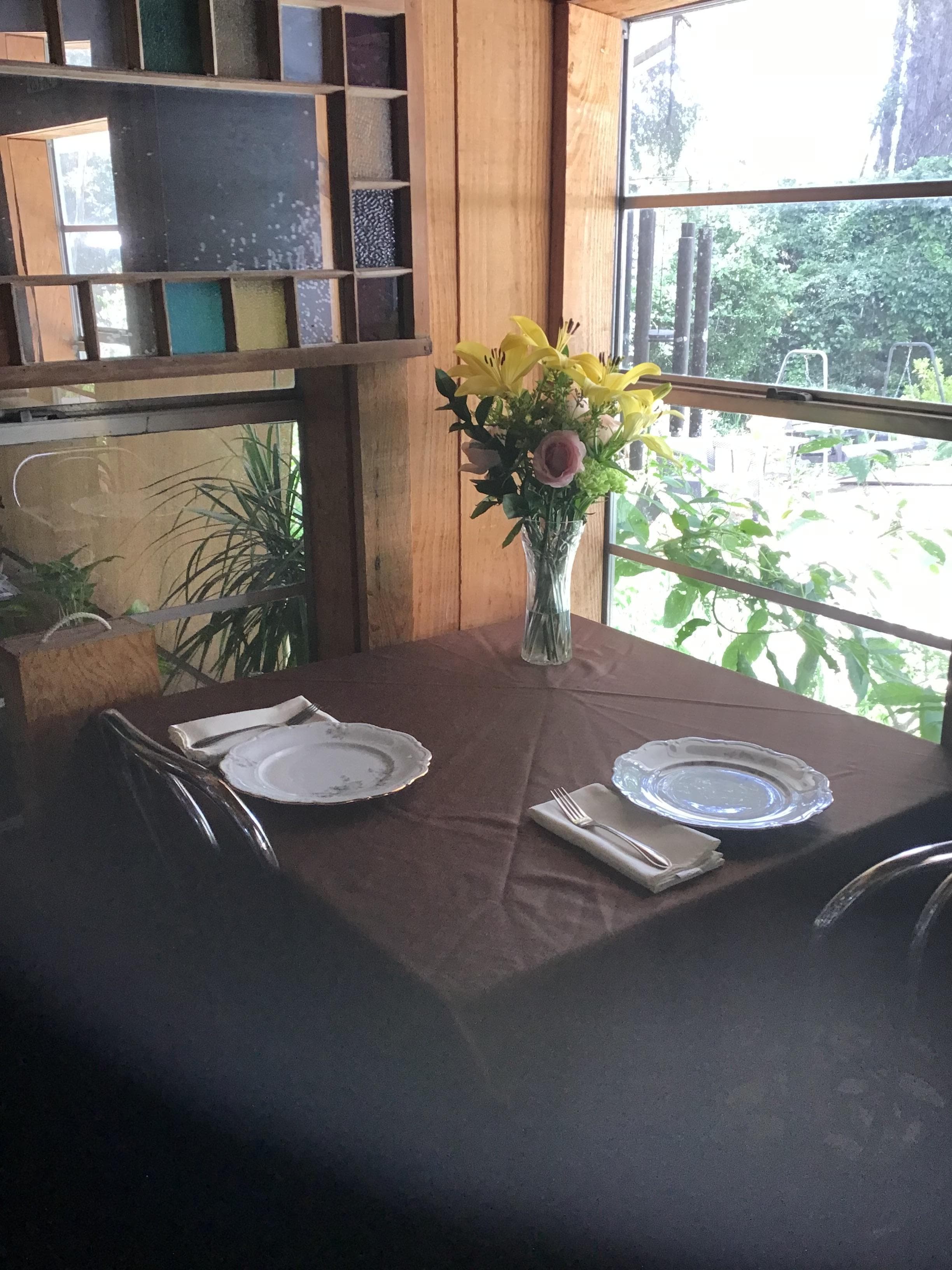 Lunch for two in preparation kitchen.