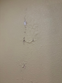 The peeling walls in the bathroom