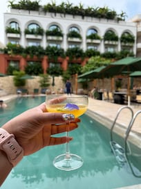 The welcome drink and hotel greenery