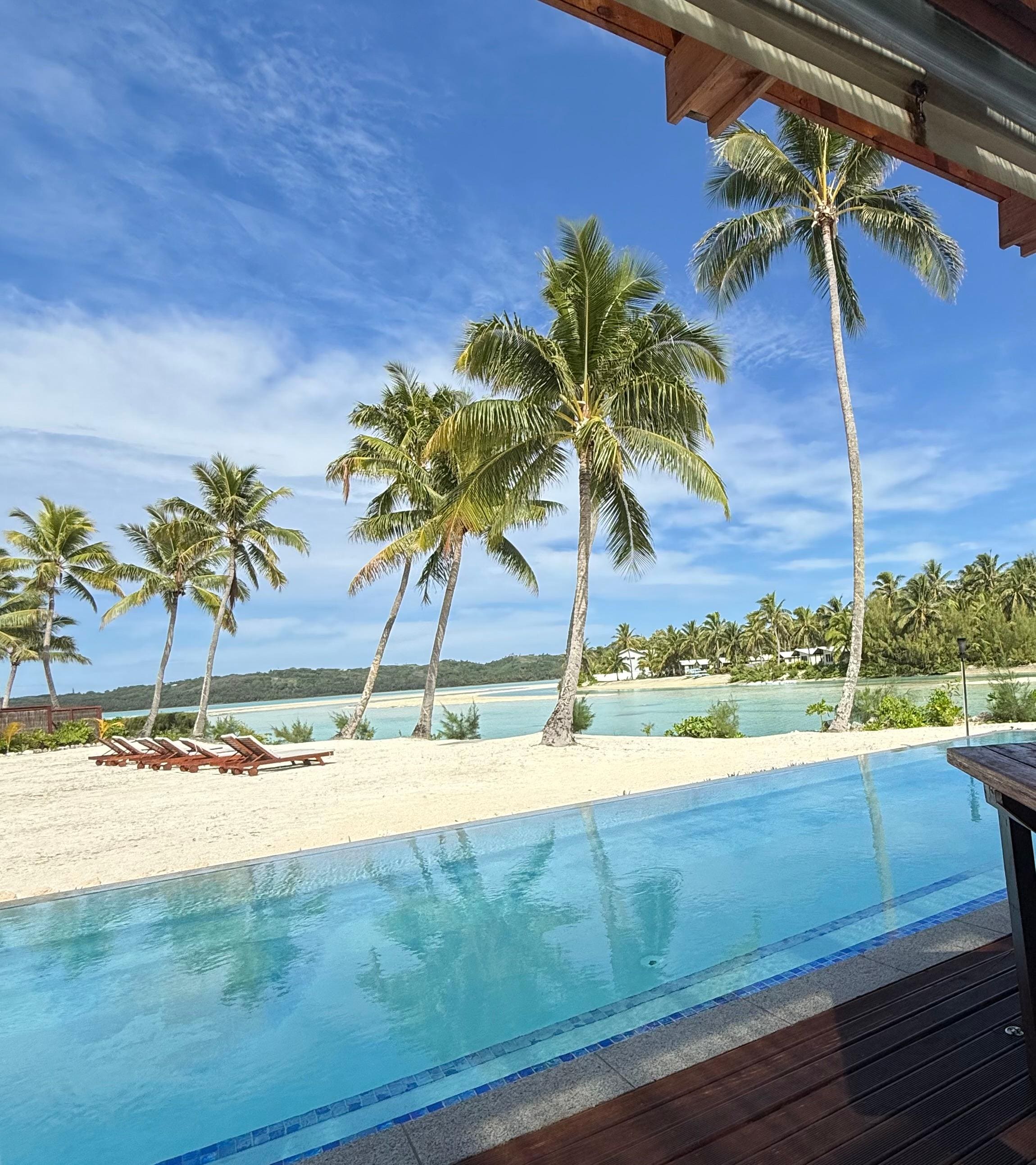 Breakfast view overlooking infinity pool
