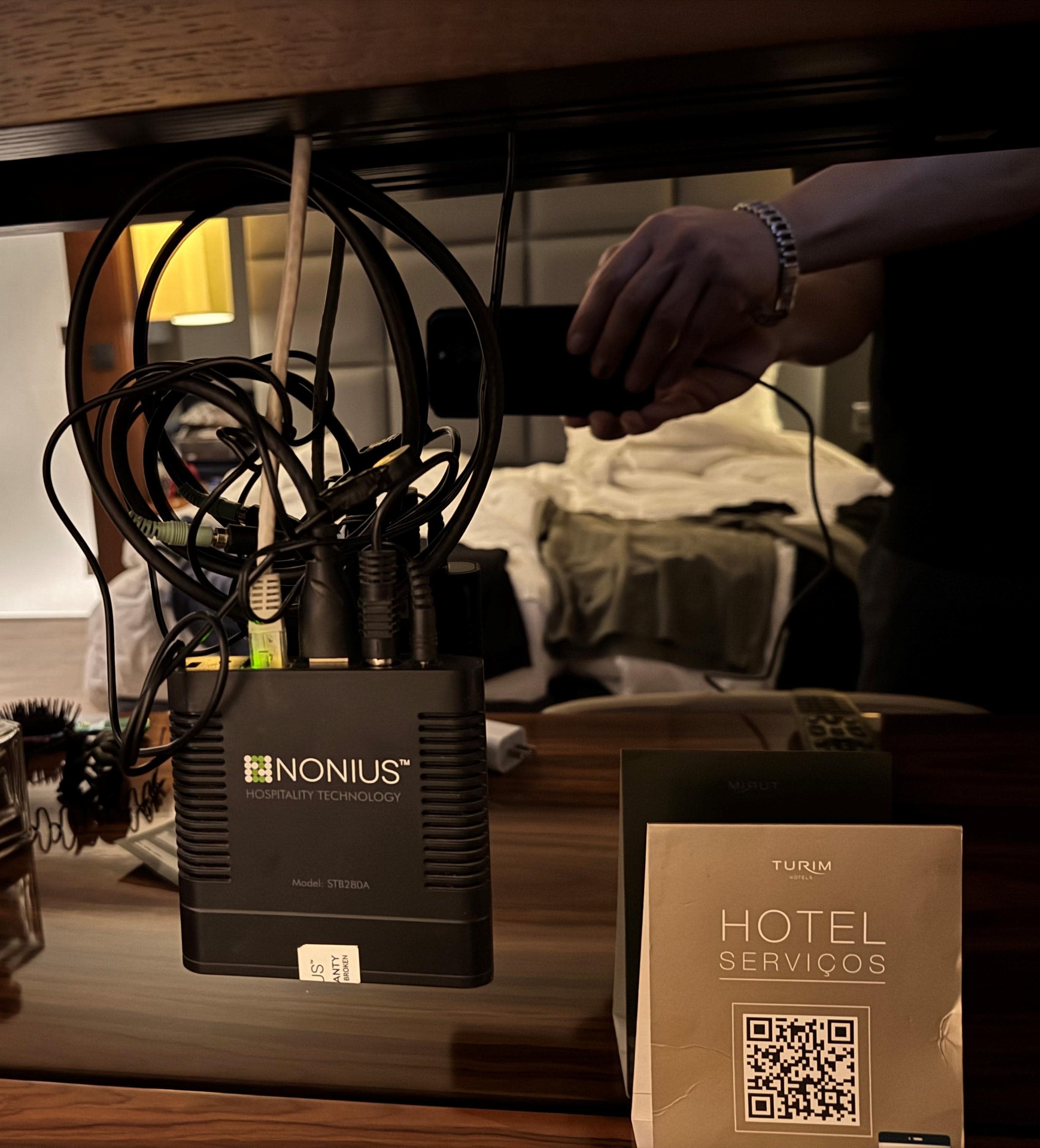 TV module and wires hanging