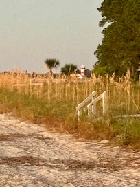 Along South Beach you can see the lighthouse at Harbour Town.